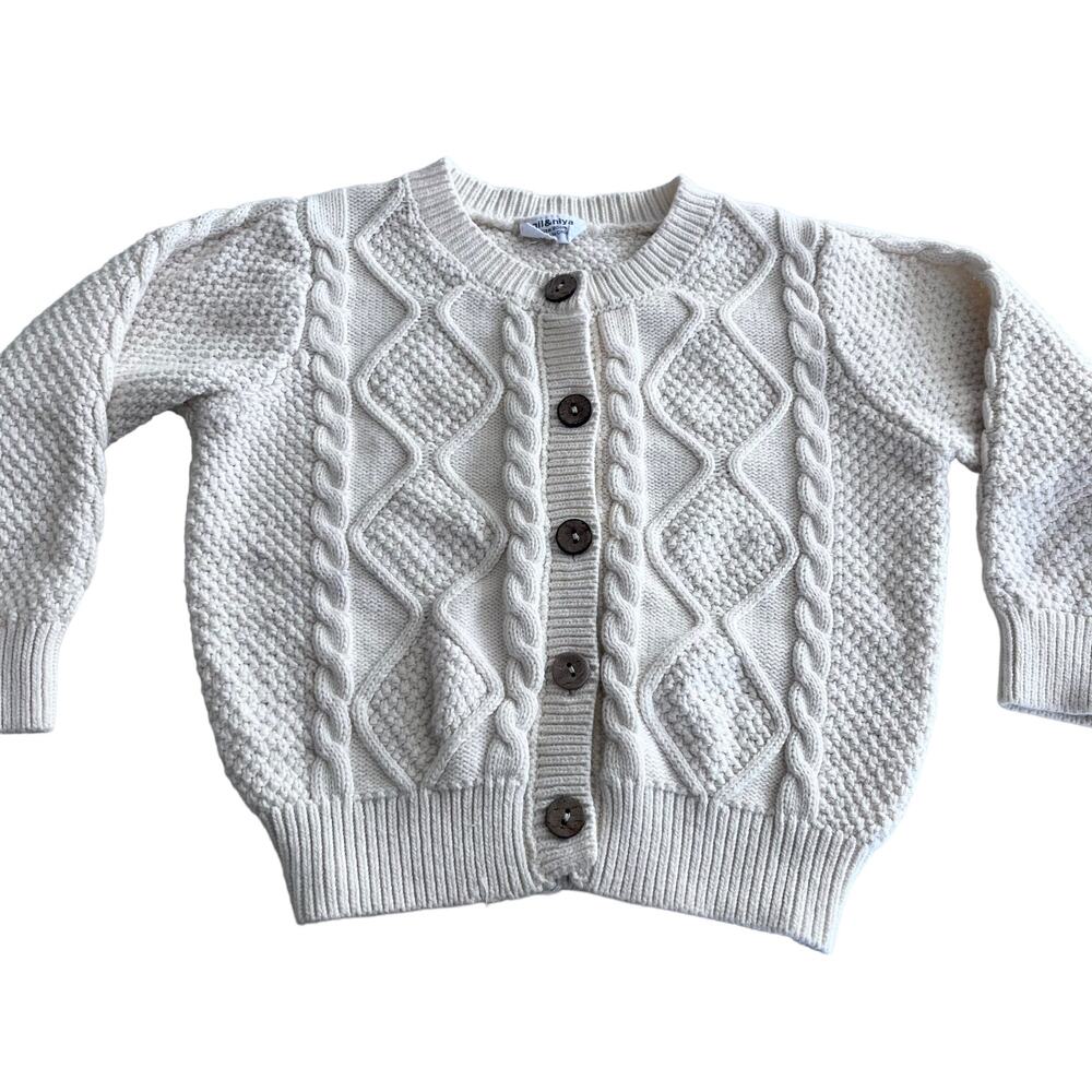 Gil & Niya girsl ecru neutral cable knit cardigan sweater 12 months